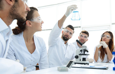 Fototapeta premium group of young workers are working in biochemistry lab,