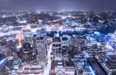 SYDNEY, AUSTRALIA. – On October 10, 2017 –The city view of sydney at night from sydney tower