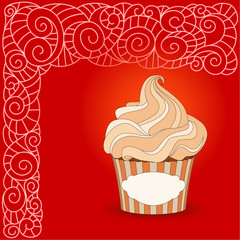 Cartoon sweet cupcake and doodle boho pattern