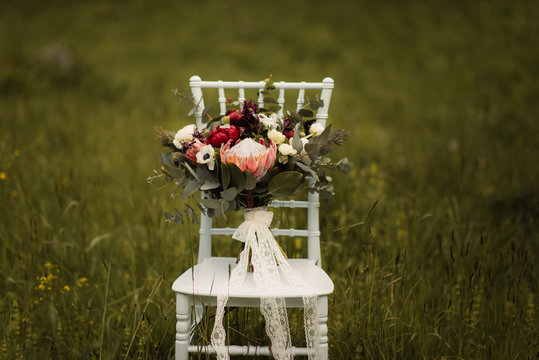 wedding bouquet on a chiavari chair
