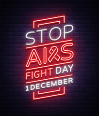 World AIDS Day, December 1, banner, neon-style poster. Vector Awareness Awareness Concept. Design with text, luminous banner