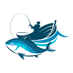 Fish and fisherman in a boat