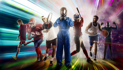 Fototapeta na wymiar players of different sports in the football stadium 3D rendering