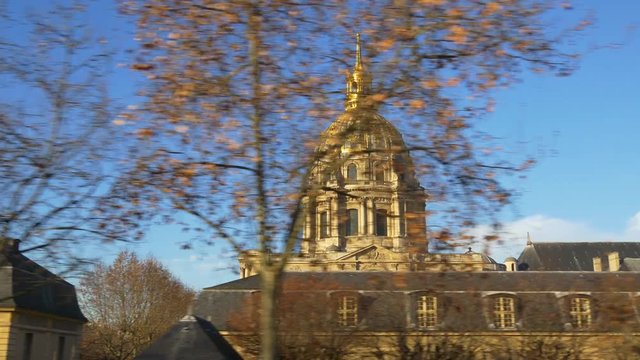 sunny day paris city les invalides palace traffic street bus pov panorama 4k france
