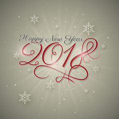 Happy New Year 2018 greeting card with hand drawn decoration curves and snowflakes. Vector design.