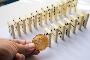 Rows of Dominoes from above on white