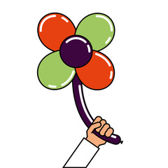 hand holding balloons shaped flower petals decoration vector illustration