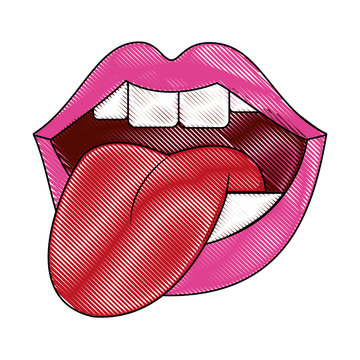 Mouth with tongue pop art icon vector illustration graphic design