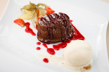 Chocolate fondant with ice cream