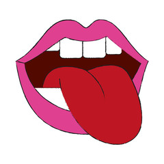 Mouth with tongue pop art icon vector illustration graphic design