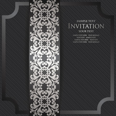Vintage invitation with decorative border. Striped background