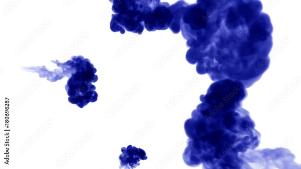 Poster a lot of flows of isolated blue ink injects. blue dye drop in water , shot in slow motion. use for i