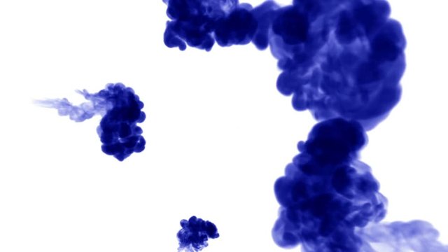 A lot of flows of isolated blue ink injects. Blue dye drop in water , shot in slow motion. Use for inky background or backdrop with smoke or ink effects, alpha channel is on use for it luma matte