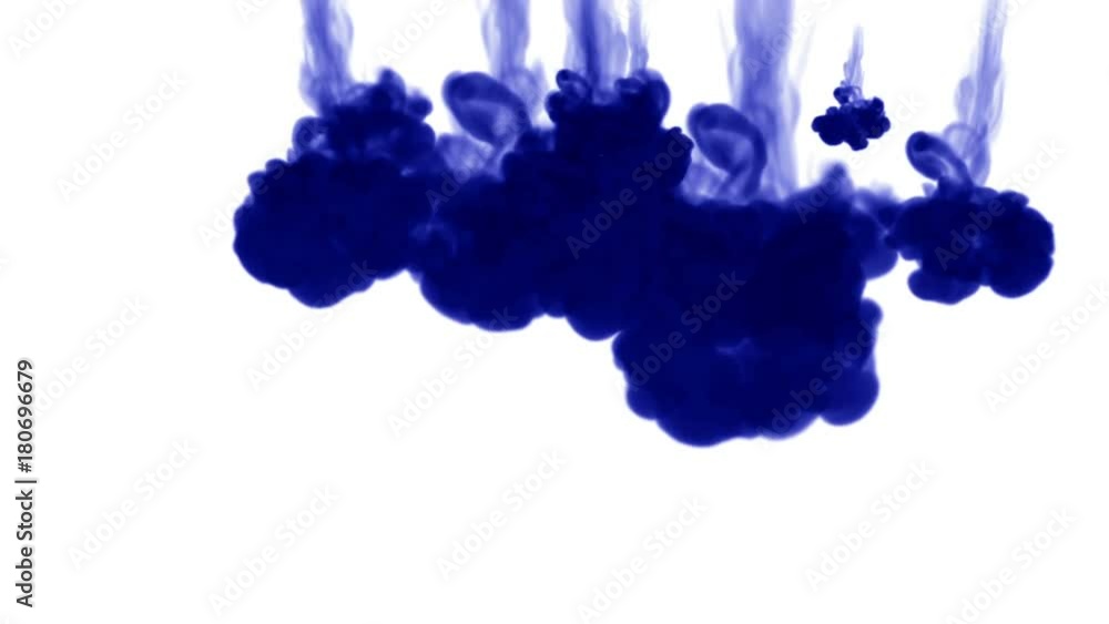 Poster a lot of flows of isolated blue ink injects. color mixes in water , shot in slow motion. use for ink