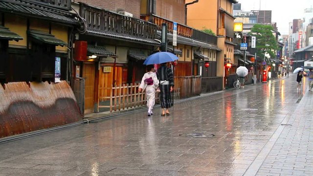 Walking couple in Kyoto.