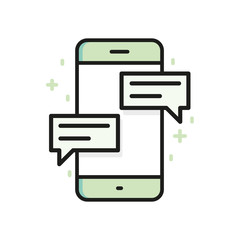 Chat on smartphone outline icon. Vector flat line illustration.