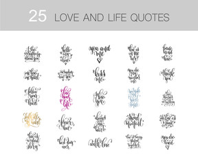 set of 25 love and life quotes, motivation and inspiration phras