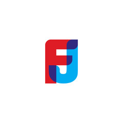 Initial letter FJ, overlapping transparent uppercase logo, modern red blue color
