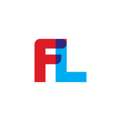 Initial letter FL, overlapping transparent uppercase logo, modern red blue color