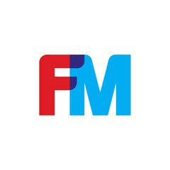 Initial letter FM, overlapping transparent uppercase logo, modern red blue color