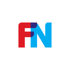 Initial letter FN, overlapping transparent uppercase logo, modern red blue color