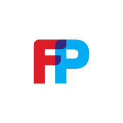 Initial letter FP, overlapping transparent uppercase logo, modern red blue color