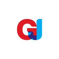 Initial letter GJ, overlapping transparent uppercase logo, modern red blue color