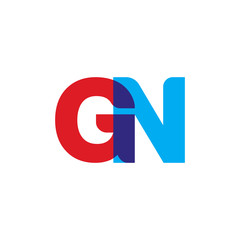 Initial letter GN, overlapping transparent uppercase logo, modern red blue color