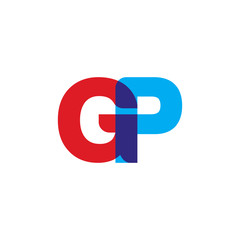 Initial letter GP, overlapping transparent uppercase logo, modern red blue color