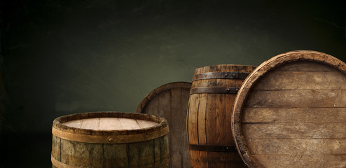 Fototapeta premium background of barrel and worn old table of wood