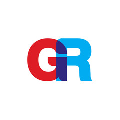 Initial letter GR, overlapping transparent uppercase logo, modern red blue color