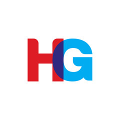 Initial letter HG, overlapping transparent uppercase logo, modern red blue color