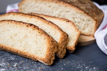 freshly baked bread on rustic wooden table