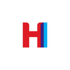 Initial letter HI, overlapping transparent uppercase logo, modern red blue color