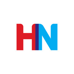 Initial letter HN, overlapping transparent uppercase logo, modern red blue color