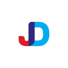 Initial letter JD, overlapping transparent uppercase logo, modern red blue color