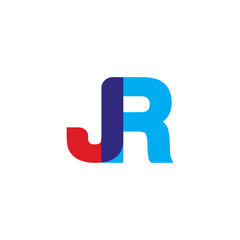 Initial letter JR, overlapping transparent uppercase logo, modern red blue color