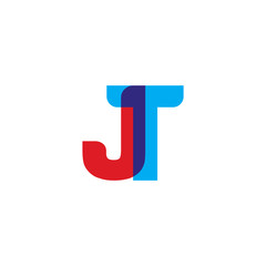 Initial letter JT, overlapping transparent uppercase logo, modern red blue color