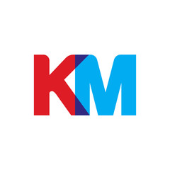 Initial letter KM, overlapping transparent uppercase logo, modern red blue color