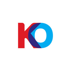 Initial letter KO, overlapping transparent uppercase logo, modern red blue color