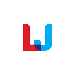 Initial letter LJ, overlapping transparent uppercase logo, modern red blue color