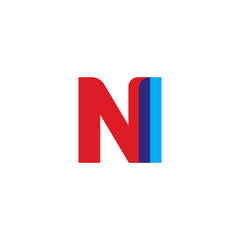 Initial letter NI, overlapping transparent uppercase logo, modern red blue color