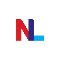 Initial letter NL, overlapping transparent uppercase logo, modern red blue color