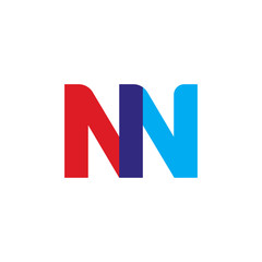 Initial letter NN, overlapping transparent uppercase logo, modern red blue color