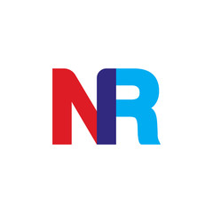 Initial letter NR, overlapping transparent uppercase logo, modern red blue color