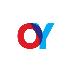 Initial letter OY, overlapping transparent uppercase logo, modern red blue color