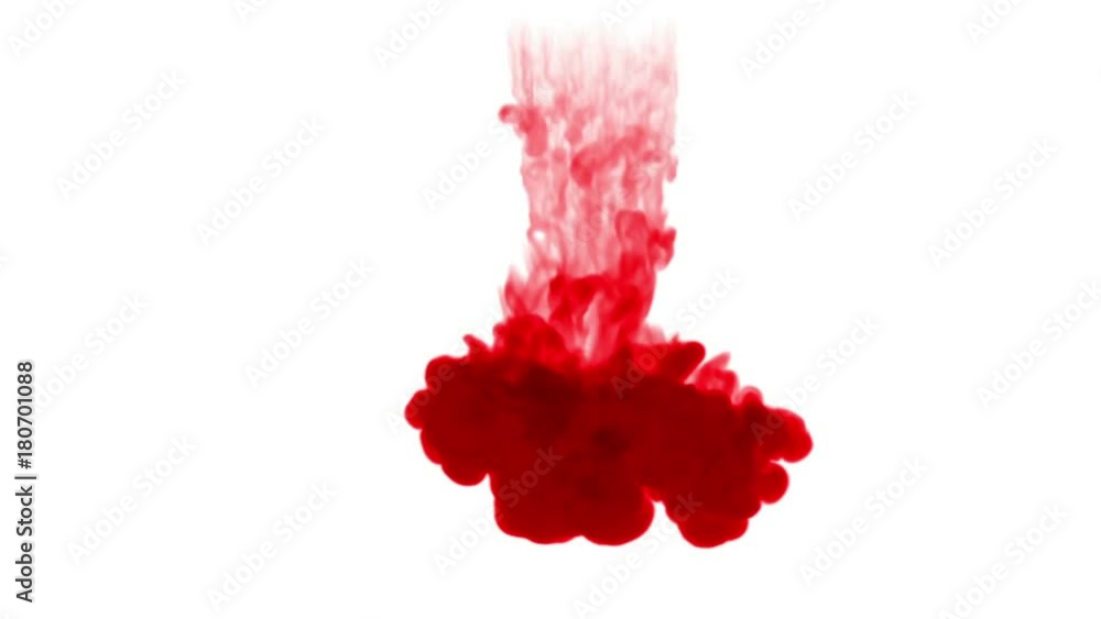 Poster close-up shot of a drop ink in liquid. red tint mix in water and move in slow motion. use for inky b