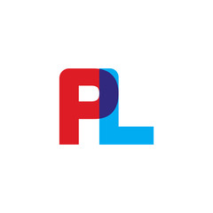 Initial letter PL, overlapping transparent uppercase logo, modern red blue color