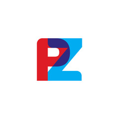 Initial letter PZ, overlapping transparent uppercase logo, modern red blue color