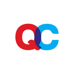 Initial letter QC, overlapping transparent uppercase logo, modern red blue color